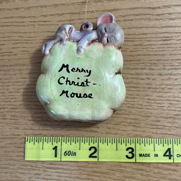 Vintage Ceramic Mouse Christmas Ornament Handmade Sleeping Baby Mouse 1989 4" - Picture 6 of 6